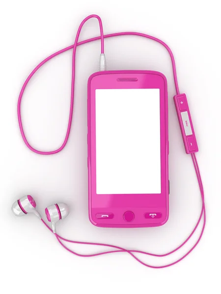 Мобільний телефон з навушниками. тривимірний — стокове фото