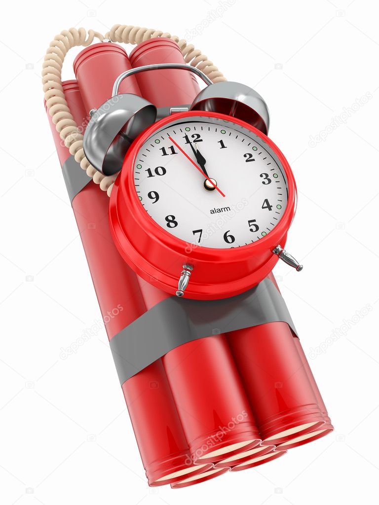 Time bomb with alarm clock detonator. Dynamit. 3d