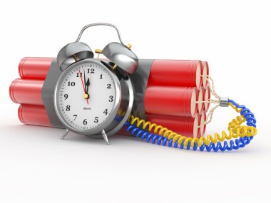 Countdown. Time bomb with alarm clock detonator. Dynamit clipart