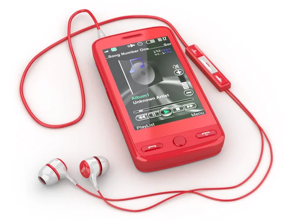 Mobilní telefon se sluchátky. 3D — Stock fotografie