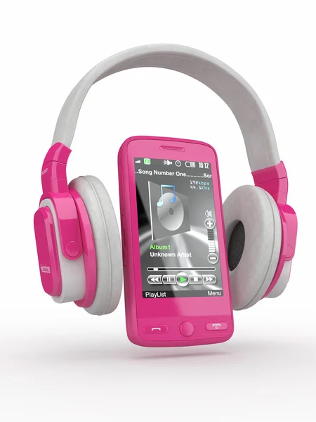 Mobilní telefon se sluchátky. 3D — Stock fotografie