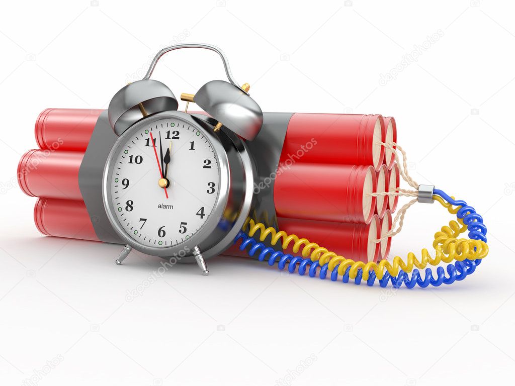 Countdown. Time bomb with alarm clock detonator. Dynamit