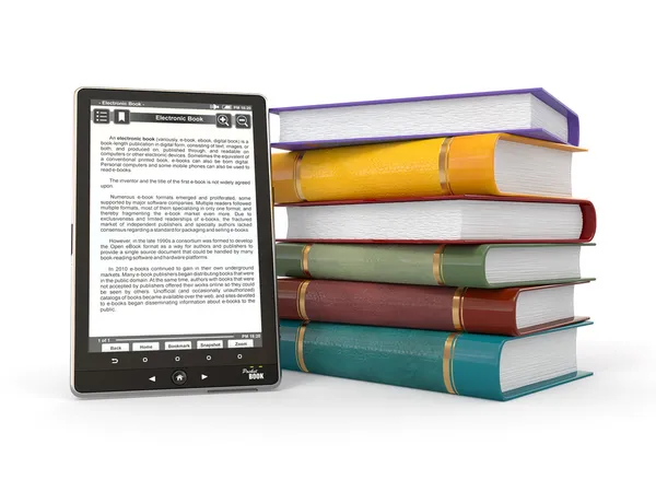 E-Book-Reader. Bücher und Tablet-PC — Stockfoto