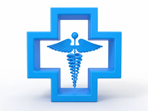 Hälso- och sjukvård-symbol. caduseus i kors. — Stockfoto