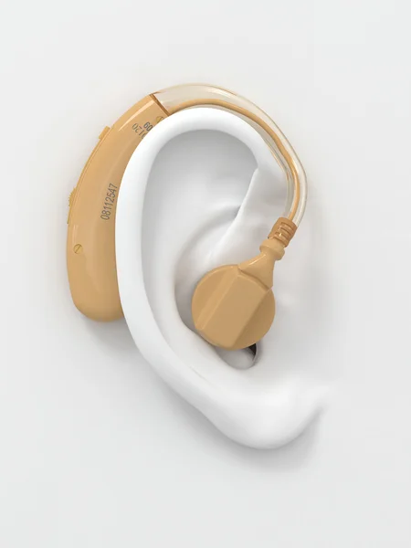 Hörapparat på örat. 3D — Stockfoto