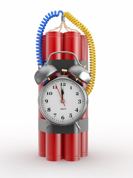Часовая бомба с детонатором будильника. Динамит. 3d
