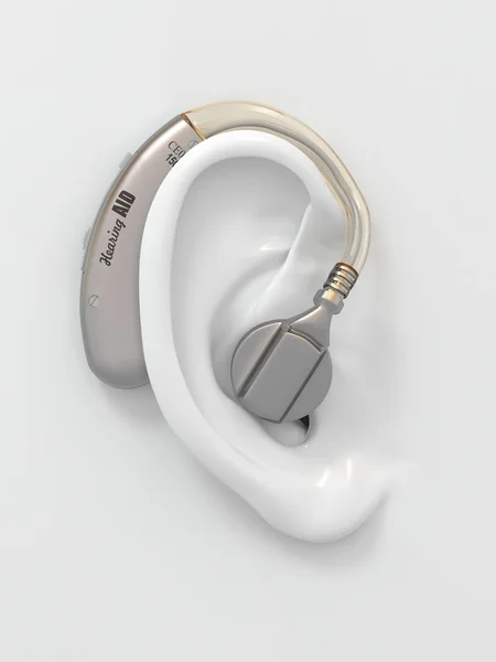 Aparelho auditivo na orelha. 3d — Fotografia de Stock