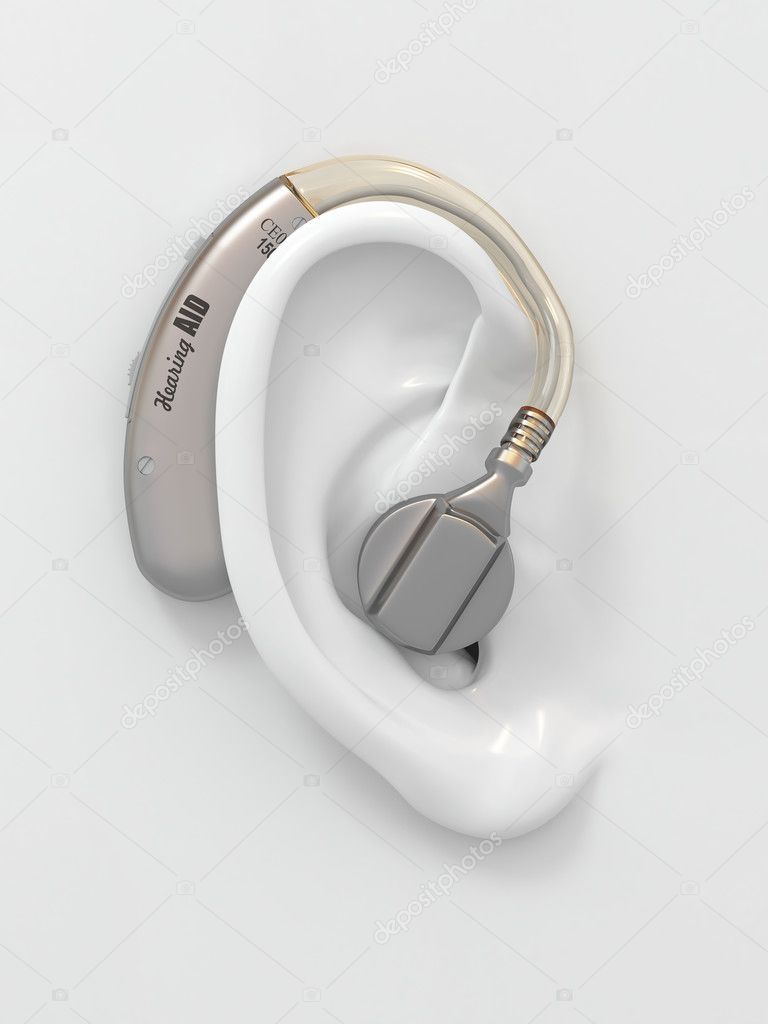 Hearing aid on ear. 3d