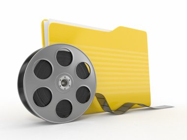 Multimedia archive. Film reel and folder clipart