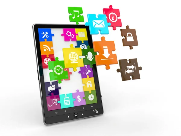 Tablet PC software. Pantalla de puzzle con iconos . — Foto de Stock