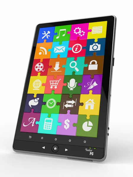 Tablet pc software. Screen from puzzle with icons. — Stock Photo, Image