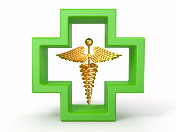 Cuidados de saúde e símbolo médico. Caduseus em cruz . — Fotografia de Stock