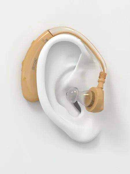 Hearing aid on ear. 3d — Stock Photo, Image