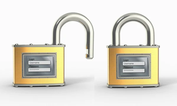 Locking and unlocking padlock with login and password — Stock Photo, Image