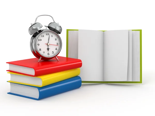 Time for school. Alarm clock on books — Stock Photo, Image
