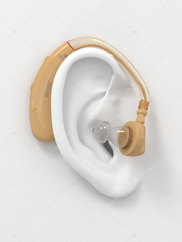 Hearing aid on ear. 3d
