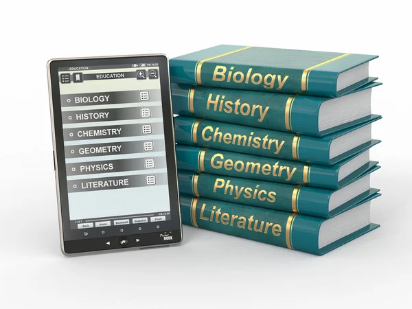 Lettore di libri elettronici. Libri di testo e tablet pc . — Foto Stock