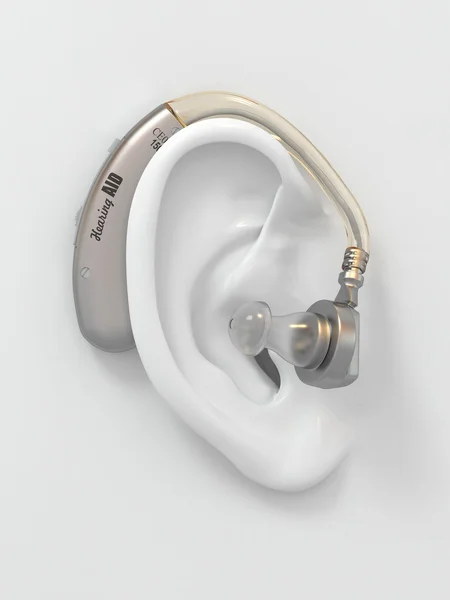 Hearing aid on ear. 3d — Stock Photo, Image