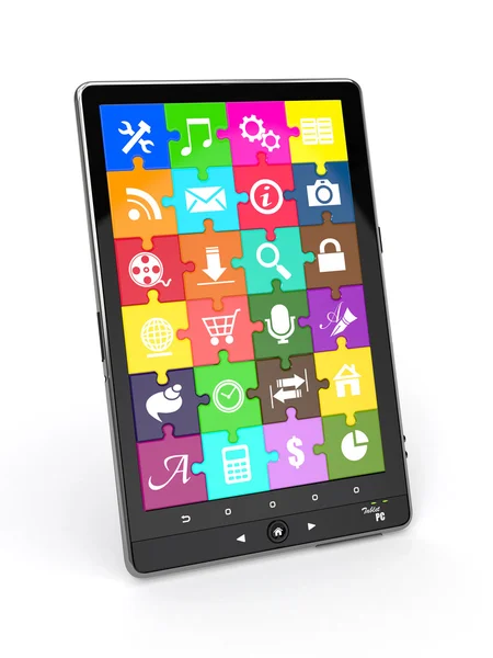 Tablet-PC-Software. Bildschirm aus Puzzle mit Symbolen. — Stockfoto