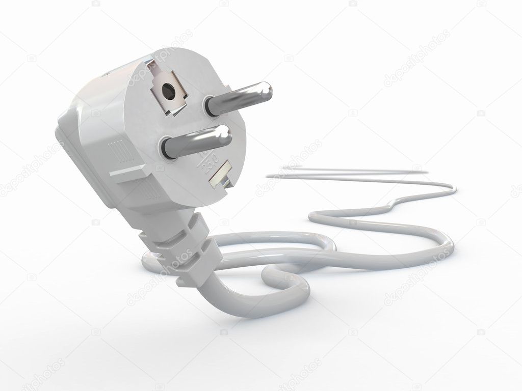 White electric plug on white background
