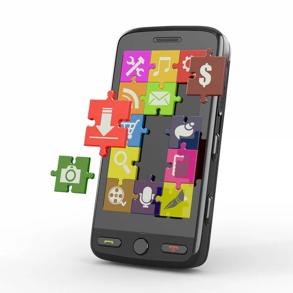 Mobiele telefoonsoftware. scherm van puzzel met pictogrammen. — Stockfoto