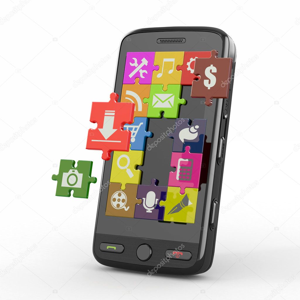 Mobile phone software. Screen from puzzle with icons.