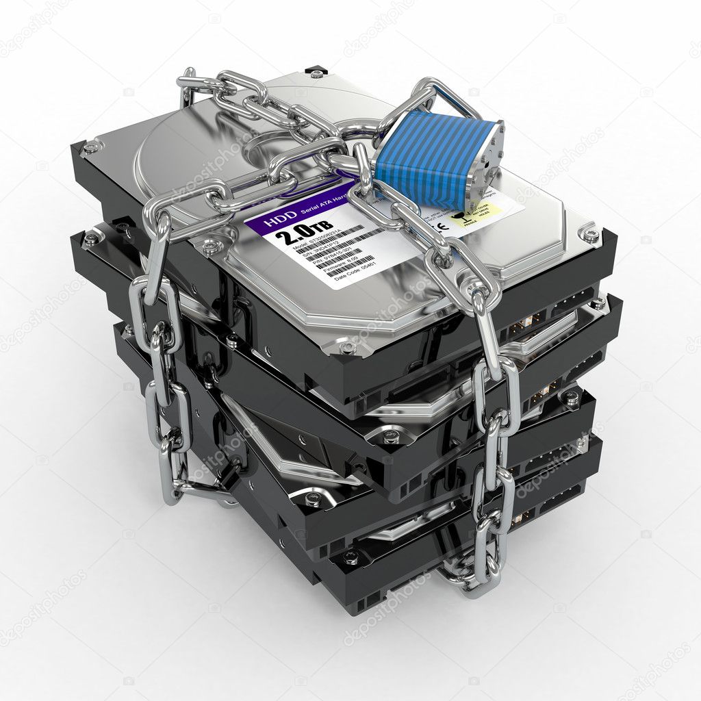 Protected hdd. Chain and lock on hard disk drive