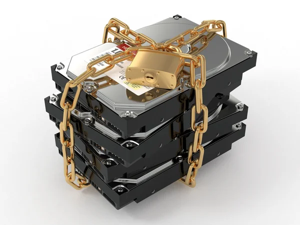 stock image Protected hdd. Chain and lock on hard disk drive