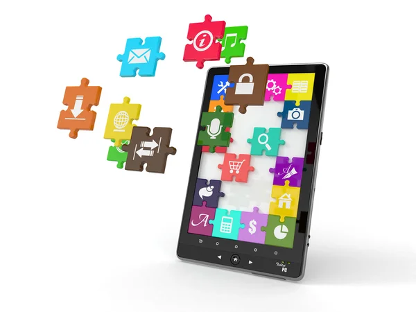 Tablet pc software. Tela de quebra-cabeça com ícones . — Fotografia de Stock