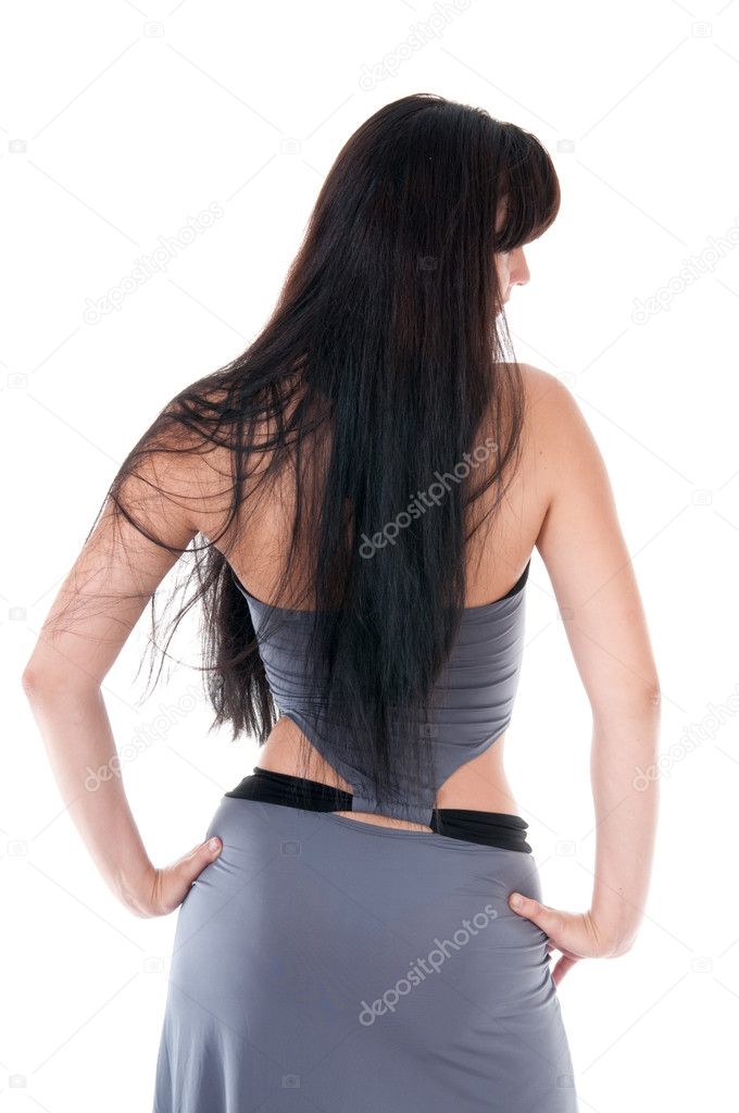 Woman in evening dress view from back