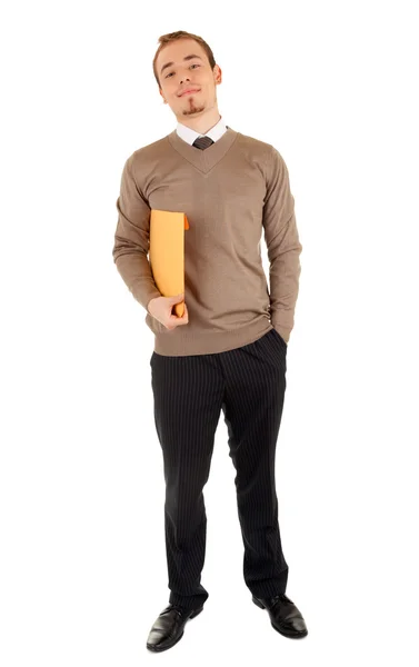 Smiling man with a post package — Stock Photo, Image