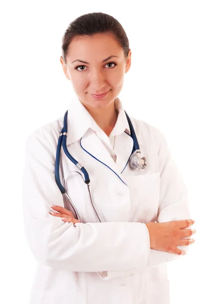 Leende läkare på vit bakgrund — Stockfoto