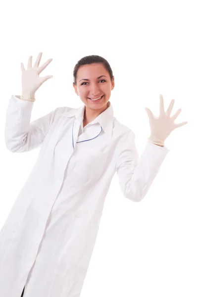 Sorglösa sjuksköterska i handskar — Stockfoto