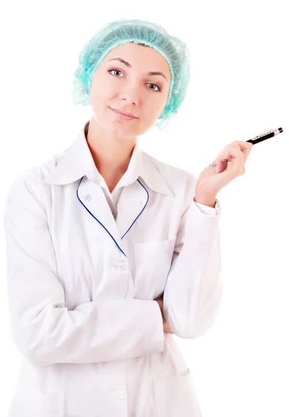 Schön aussehende Krankenschwester mit einem Stift — Stockfoto