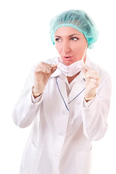 Mulher surpresa em uniforme médico — Fotografia de Stock