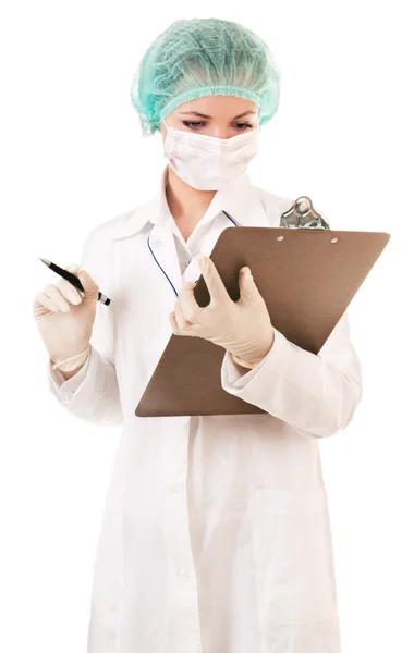 Allvarliga sjuksköterska med medicinsk rapport — Stockfoto