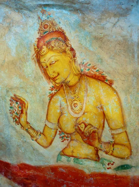 Antyczne fresk azjatycki z naga kobieta — Zdjęcie stockowe