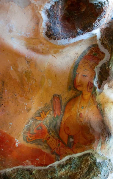 Del av antika asiatiska fresco med naken kvinna — Stockfoto