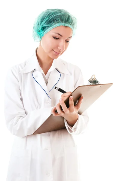 Enfermeira escritora com relatório médico — Fotografia de Stock