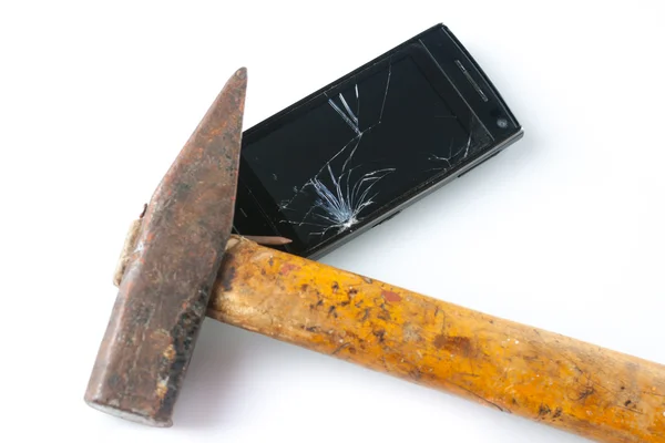 stock image Hammer smashing smart phone