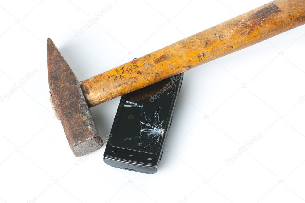 Hammer smashing smart phone