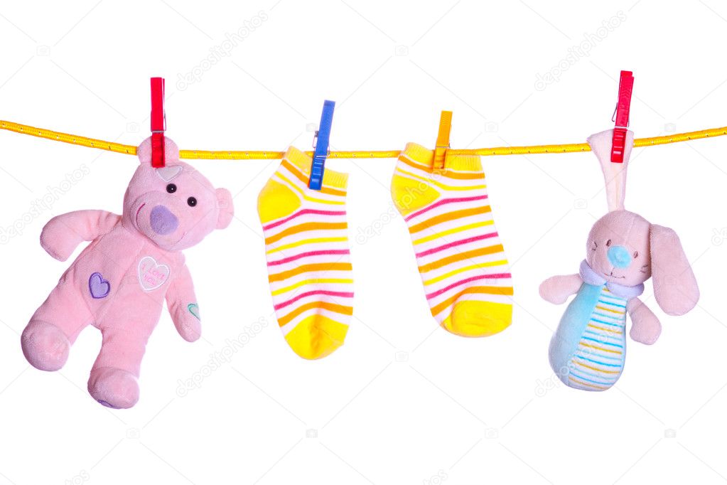 Baby goods hanging on the clothesline
