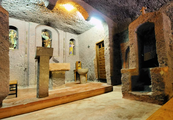 Igreja em uma caverna, Barranco de Guayadeque, Gully em Gran Canaria, Ilhas Canárias, Espanha — Fotografia de Stock