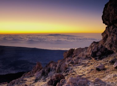 Sunrise teide (arka planda gran canaria), Kanarya Adaları, İspanya