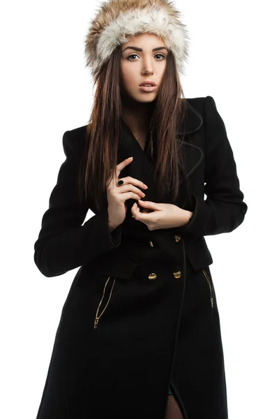 Beautiful fashionable woman in coat — Stock Photo, Image