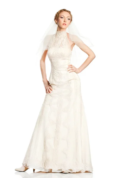 Menyasszony gyönyörű fehér ruhában — Stock Fotó
