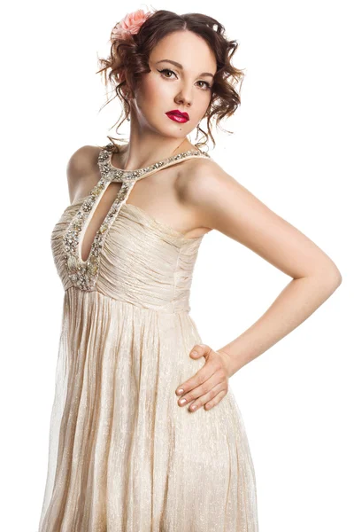 아름 다운 베이지색 드레스 신부 — 스톡 사진