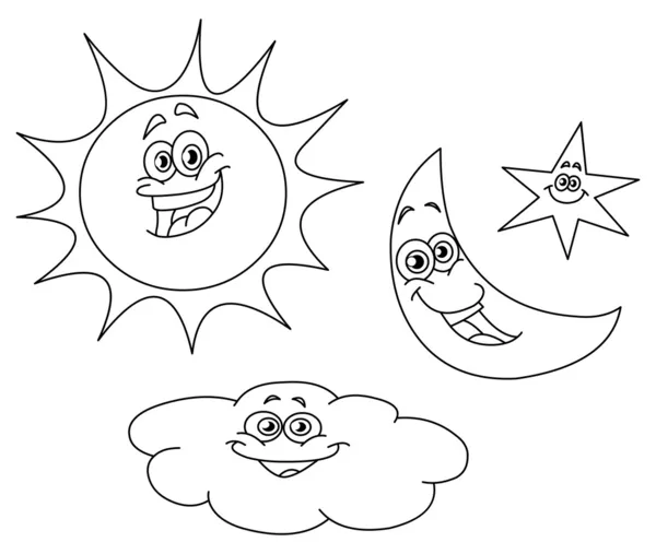 Soleil esquissé lune étoile et nuage — Image vectorielle