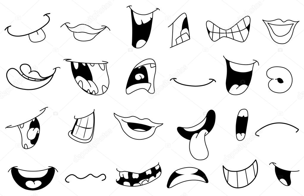 conjunto de bocas de desenho animado. boca aberta, língua
