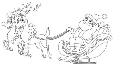 Outlined Santa sleigh clipart